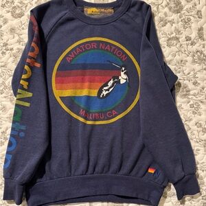 Aviator Nation Blue Crewneck with Rainbow Logo